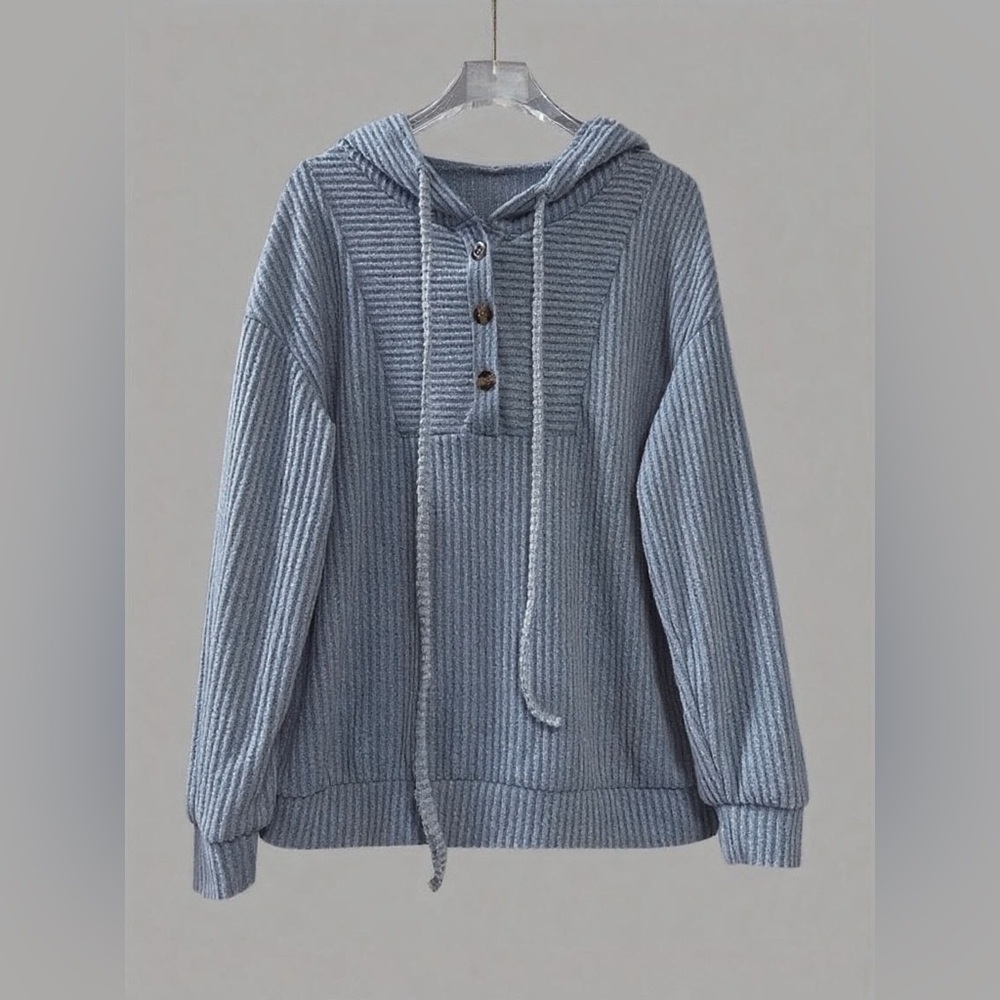 Button-Front Drawstring Hoodie - Picture 5 of 12